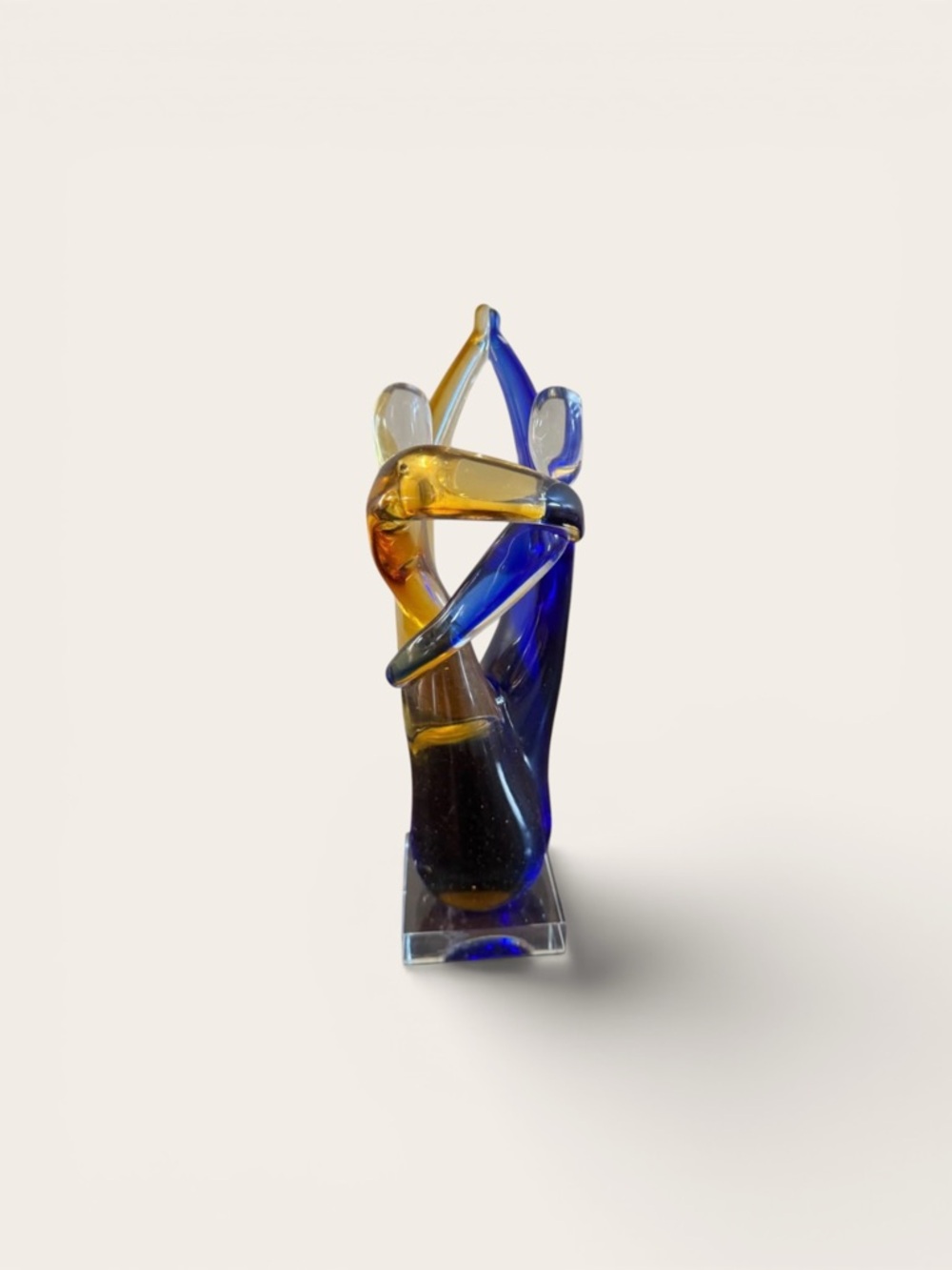 Hand Blown Style Art Glass Dancing Couple Sculpture Blue Amber 12”
